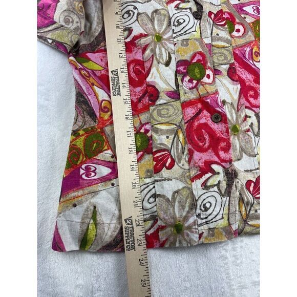 Chico's Button-Up Top Women's Size 0 Multicolor 100% Linen Floral Short Sleeves - Picture 5 of 6